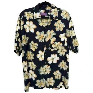Jack Hollywood Men’s Size M Black & Yellow Surfing Beach Hawaiian Aloha Shirt